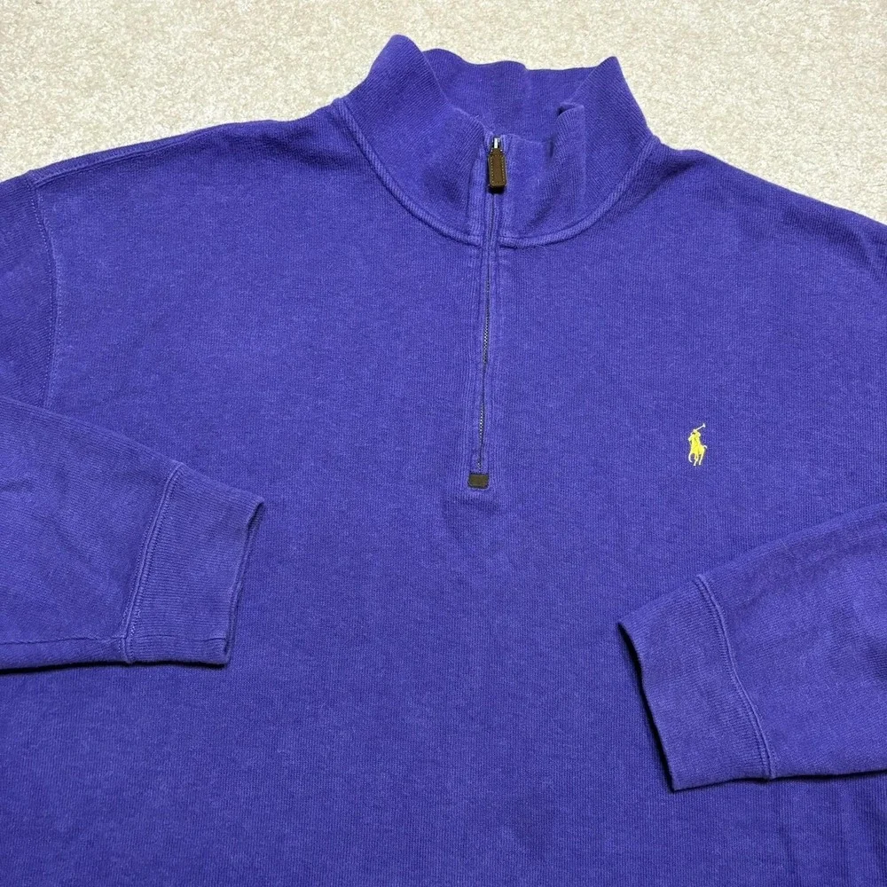 Polo Ralph Lauren Sweater Mens 3XB Big Purple Cotton 1/4 Zip Mock Neck Pony